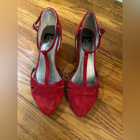 BC Footwear Shoes Bc Footwear Red Suede Retro Tstrap Heels Size 75 Poshmark